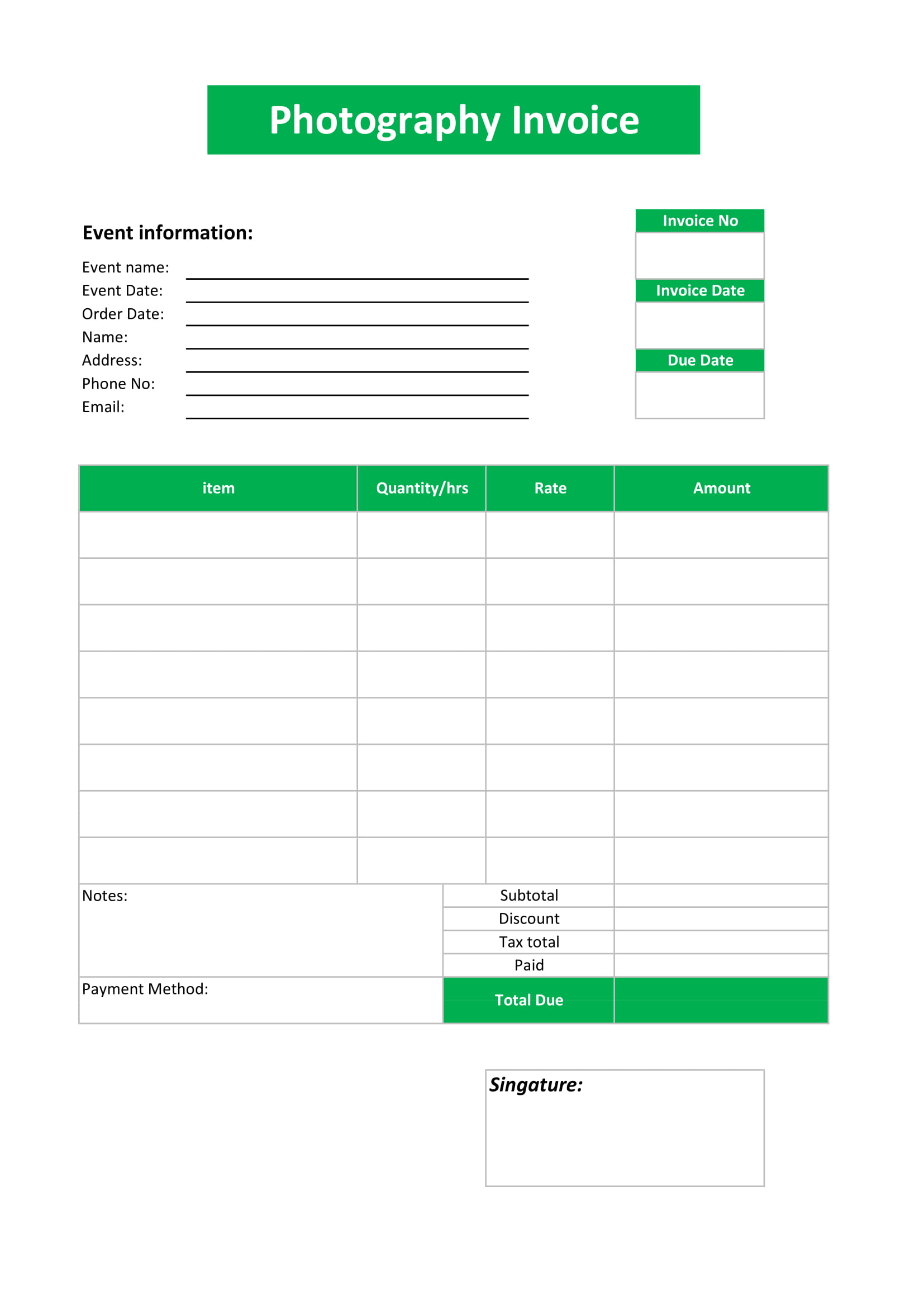 Classic Photography Invoice Template Rapdibooks Invoice